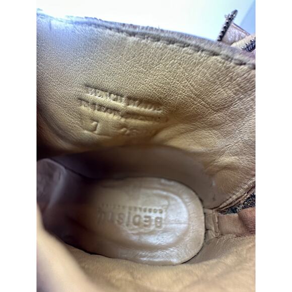 Bed Stu Peep Toe Zip Bootie Block Heel Distressed Brown Leather Boots Size 7 - Picture 9 of 16